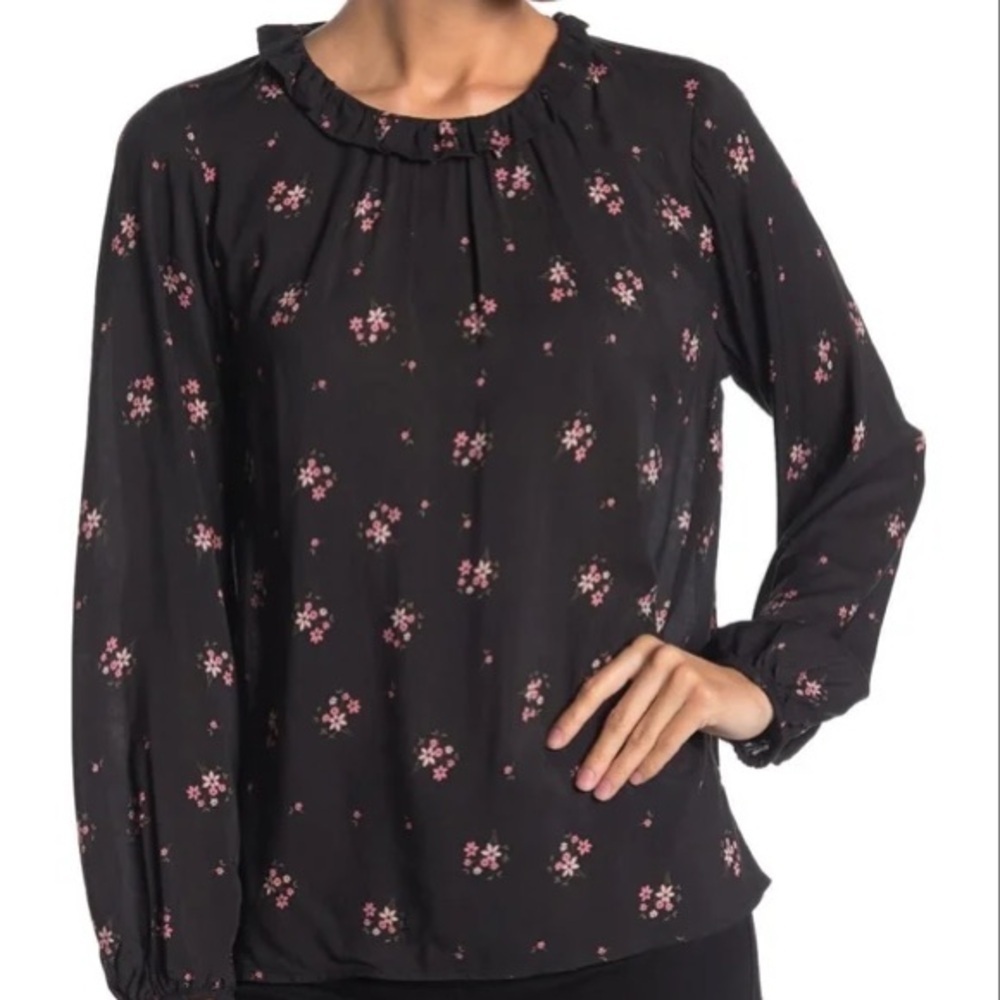 Velvet by Graham & Spencer Black Blouse with Pink Floral Design
